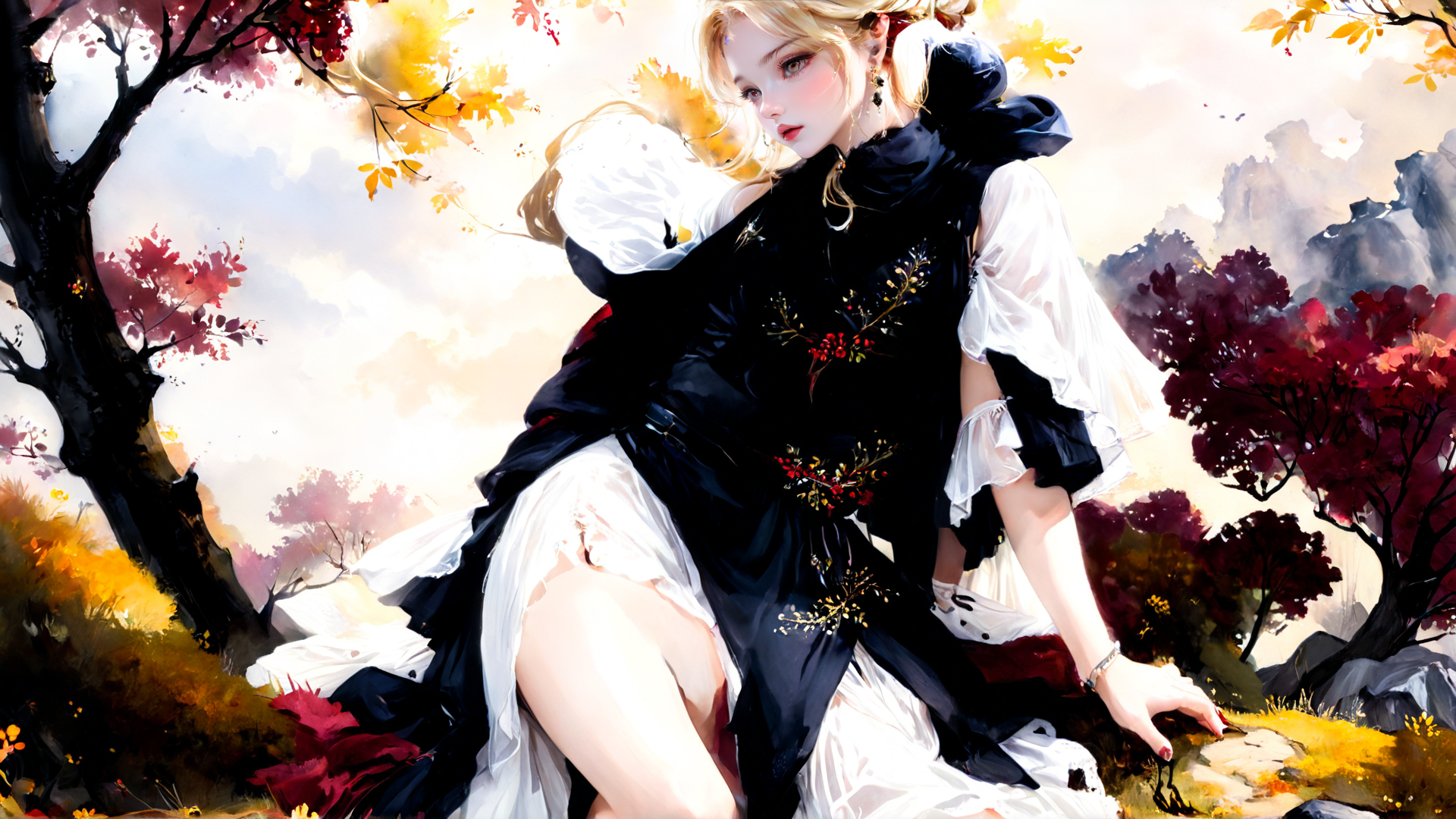 AI generated wallpaper featuring woman, nature, dress