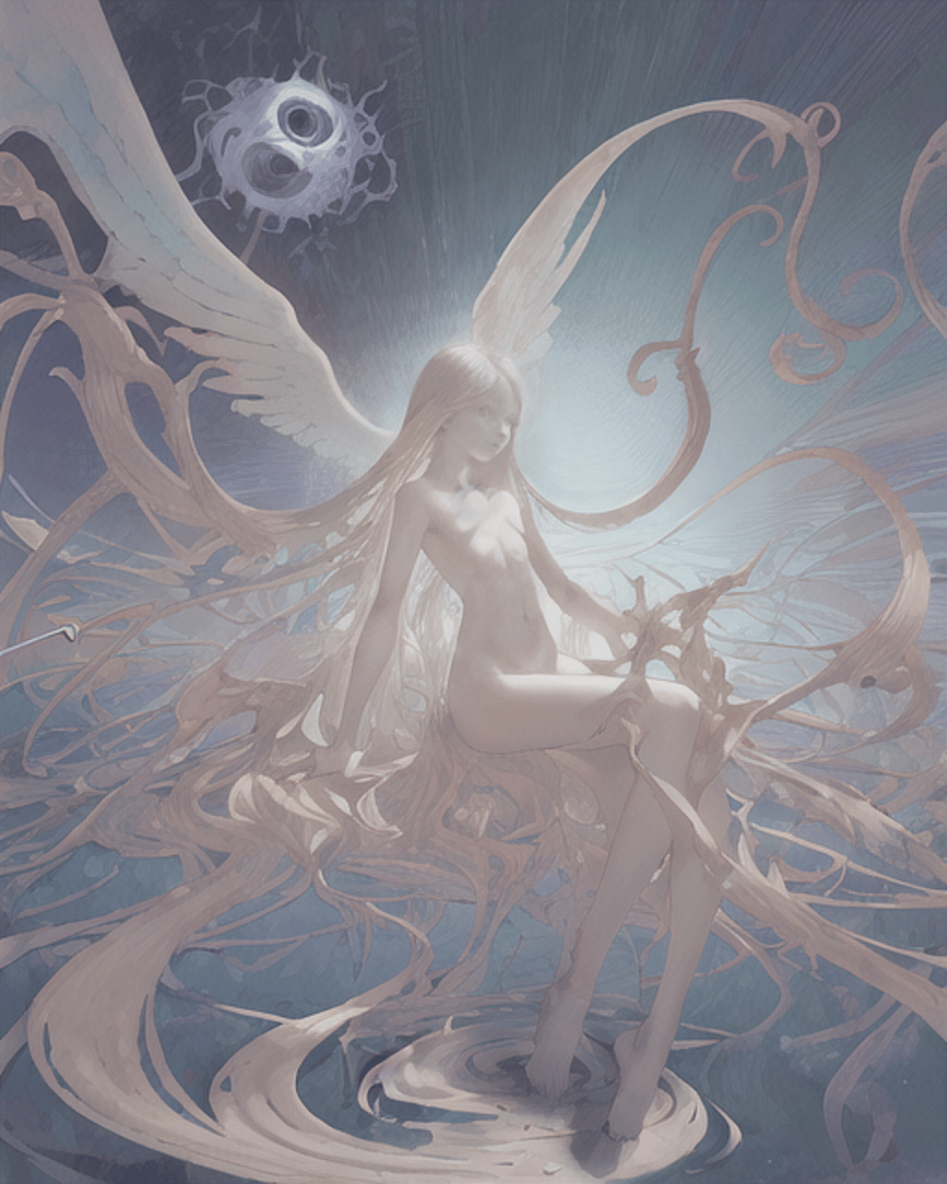 AI generated wallpaper featuring angel, figure, wings