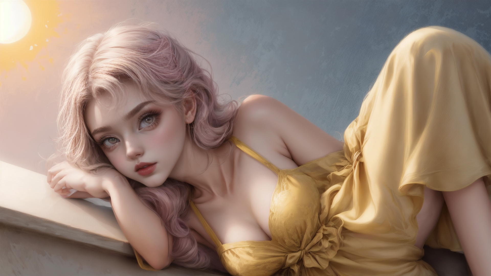 AI generated wallpaper featuring woman, dress, sun