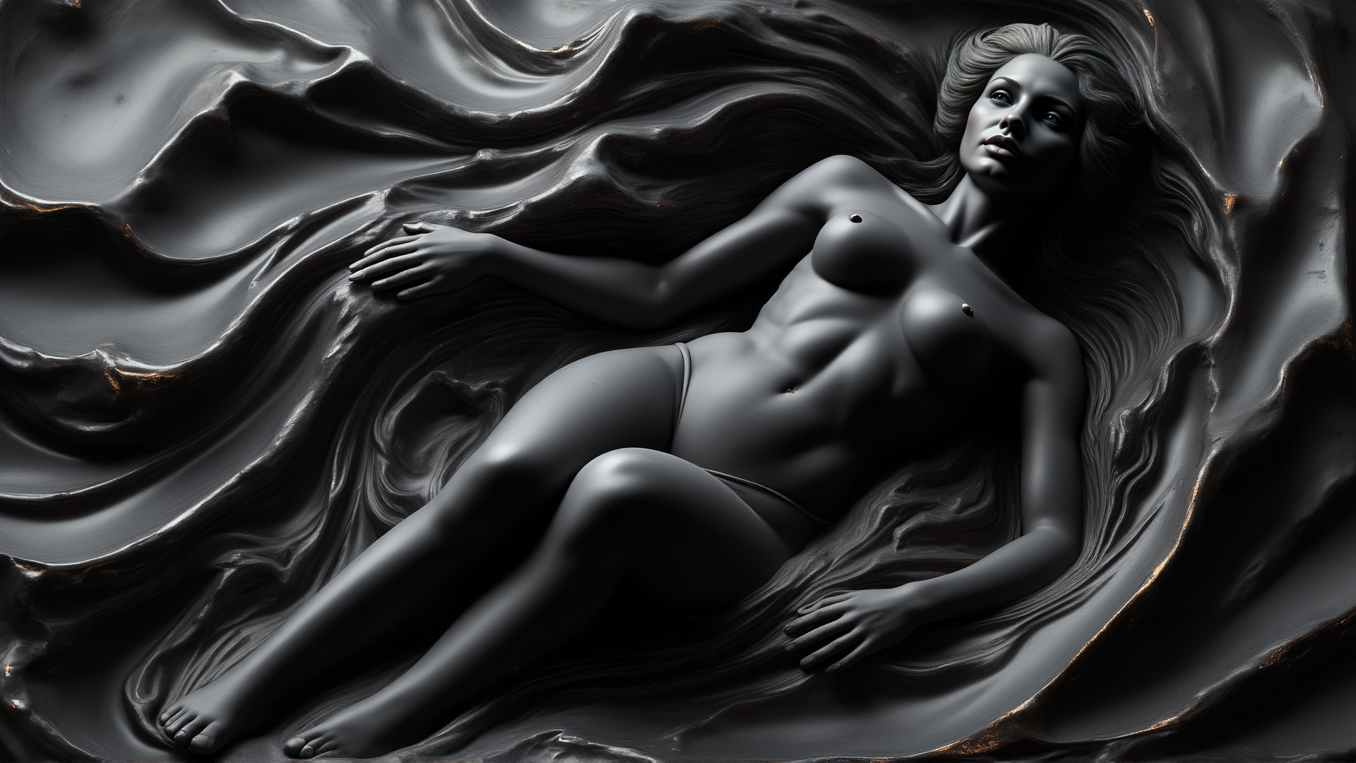 AI generated wallpaper featuring woman, liquid, figure