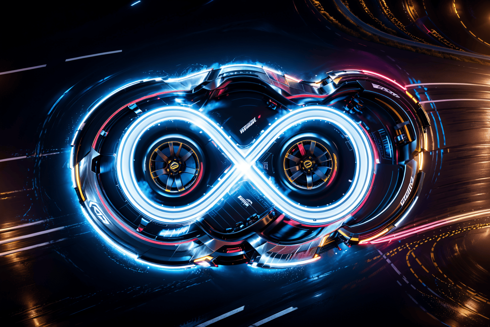 AI generated wallpaper featuring car, neon, infinity
