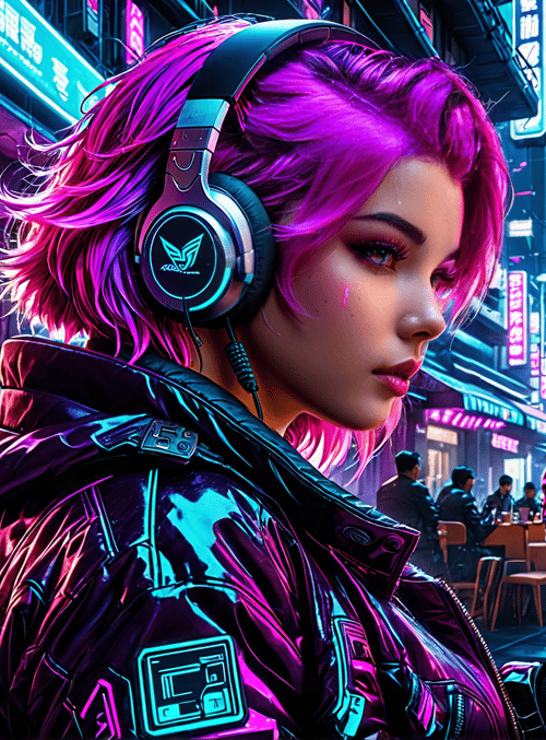 woman, neon, city