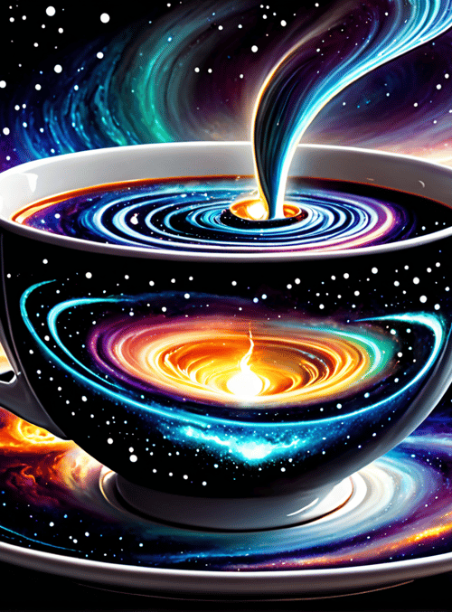 cup, coffee, galaxy, universe, planet, spiral, star