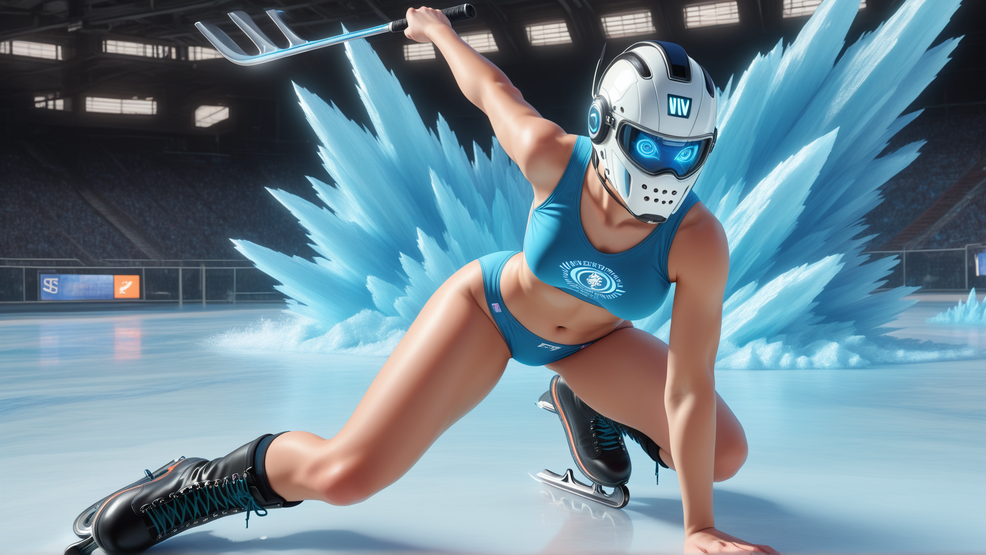 AI generated wallpaper featuring skater, robot, ice, fork, wings