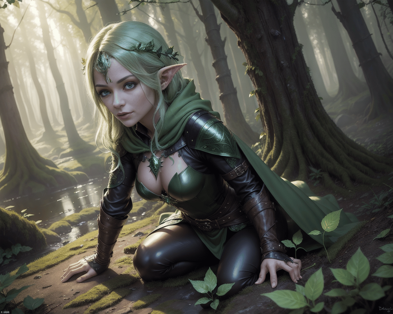 AI generated wallpaper featuring elf, female, adventure