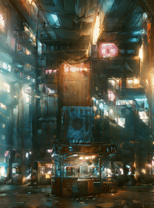 street, buildings, neon signs