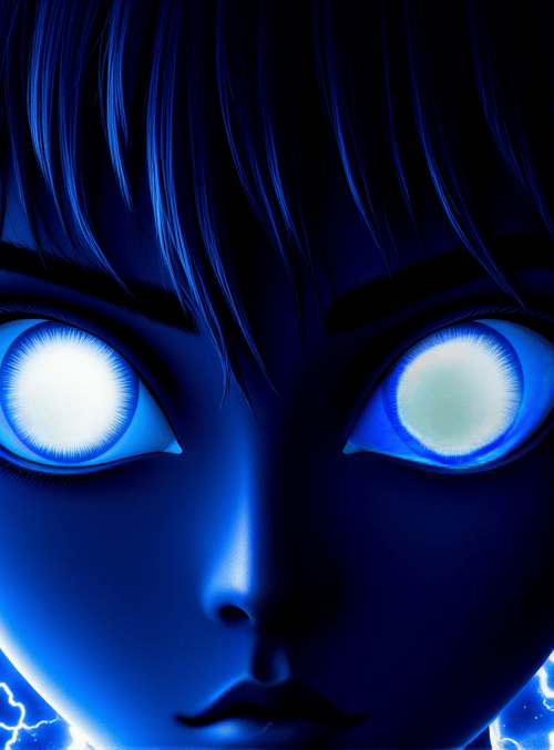 girl, eyes, lightning