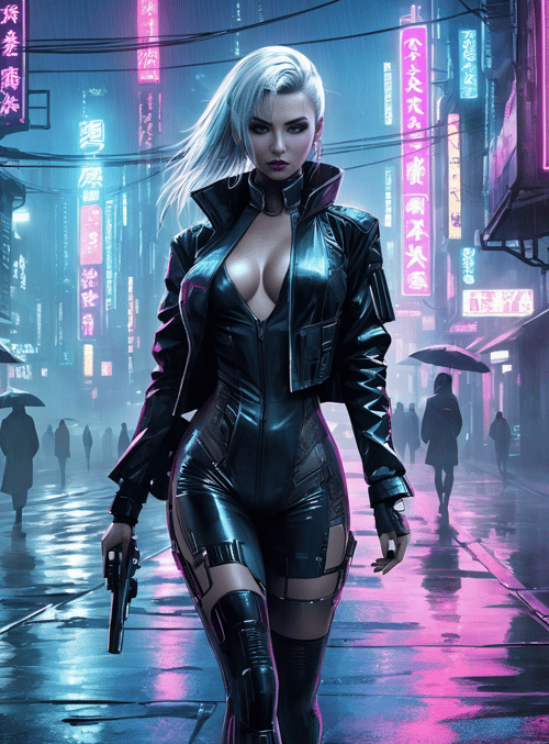 woman, cyberpunk, gun