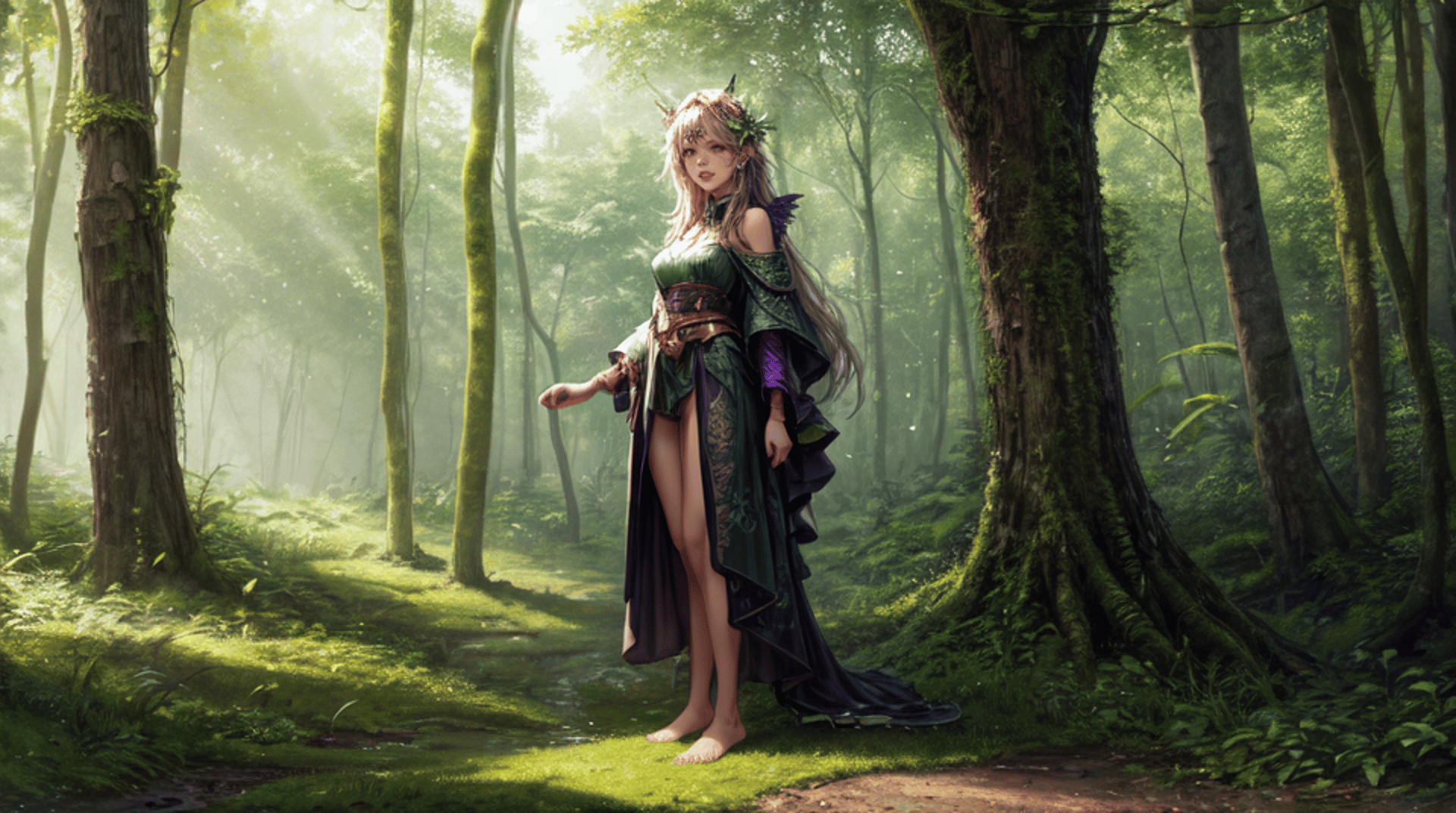 AI generated wallpaper featuring elf, woman, forest