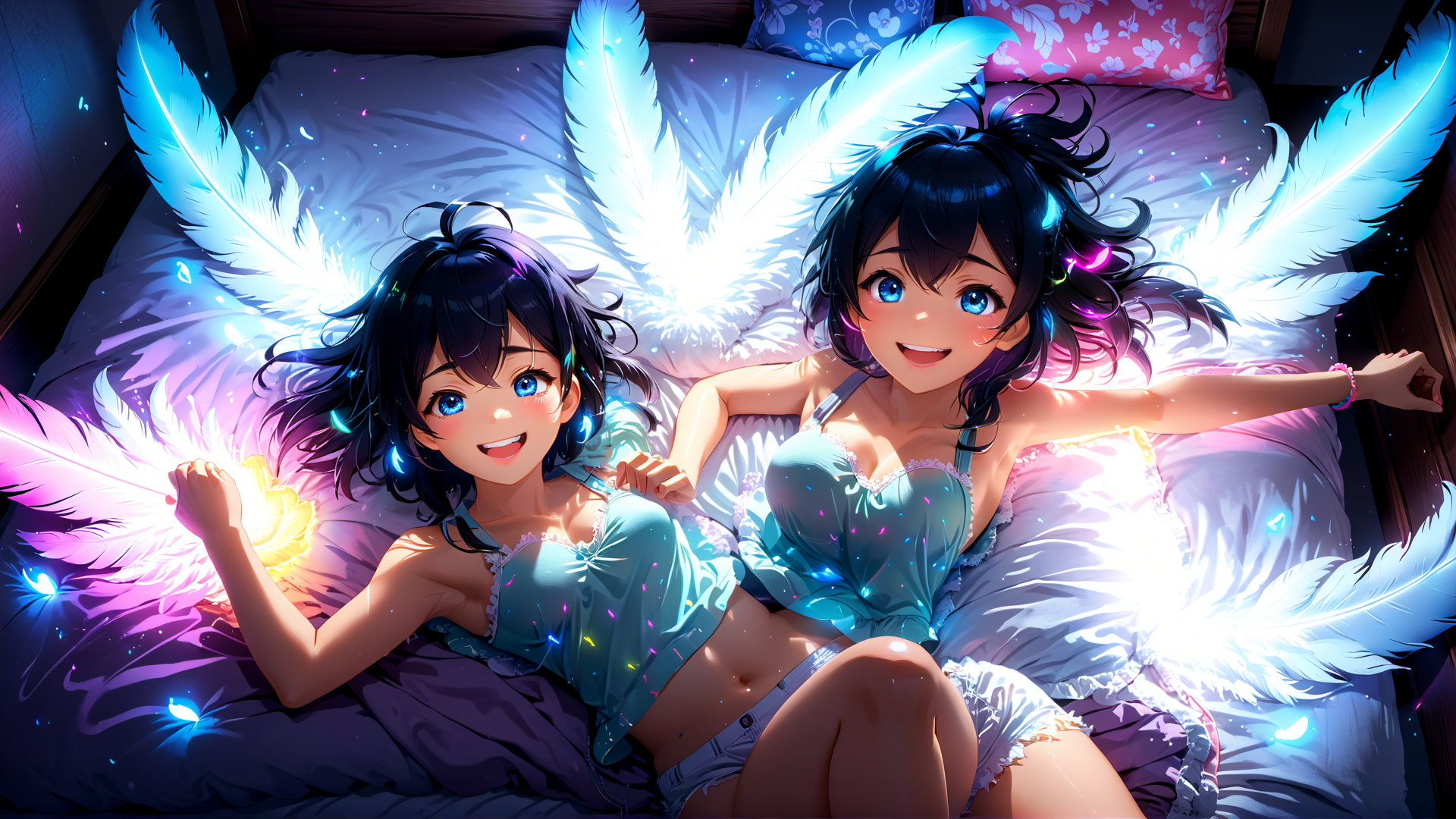 AI generated wallpaper featuring girls, feathers, angel