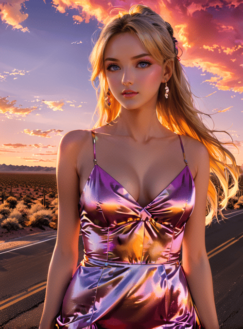 woman, road, desert