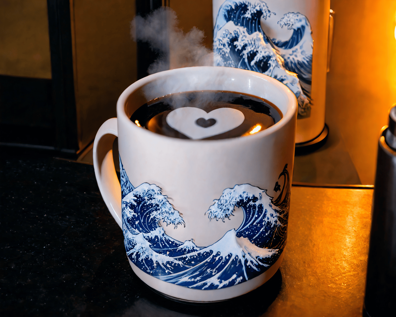 AI generated wallpaper featuring cup, wave, heart