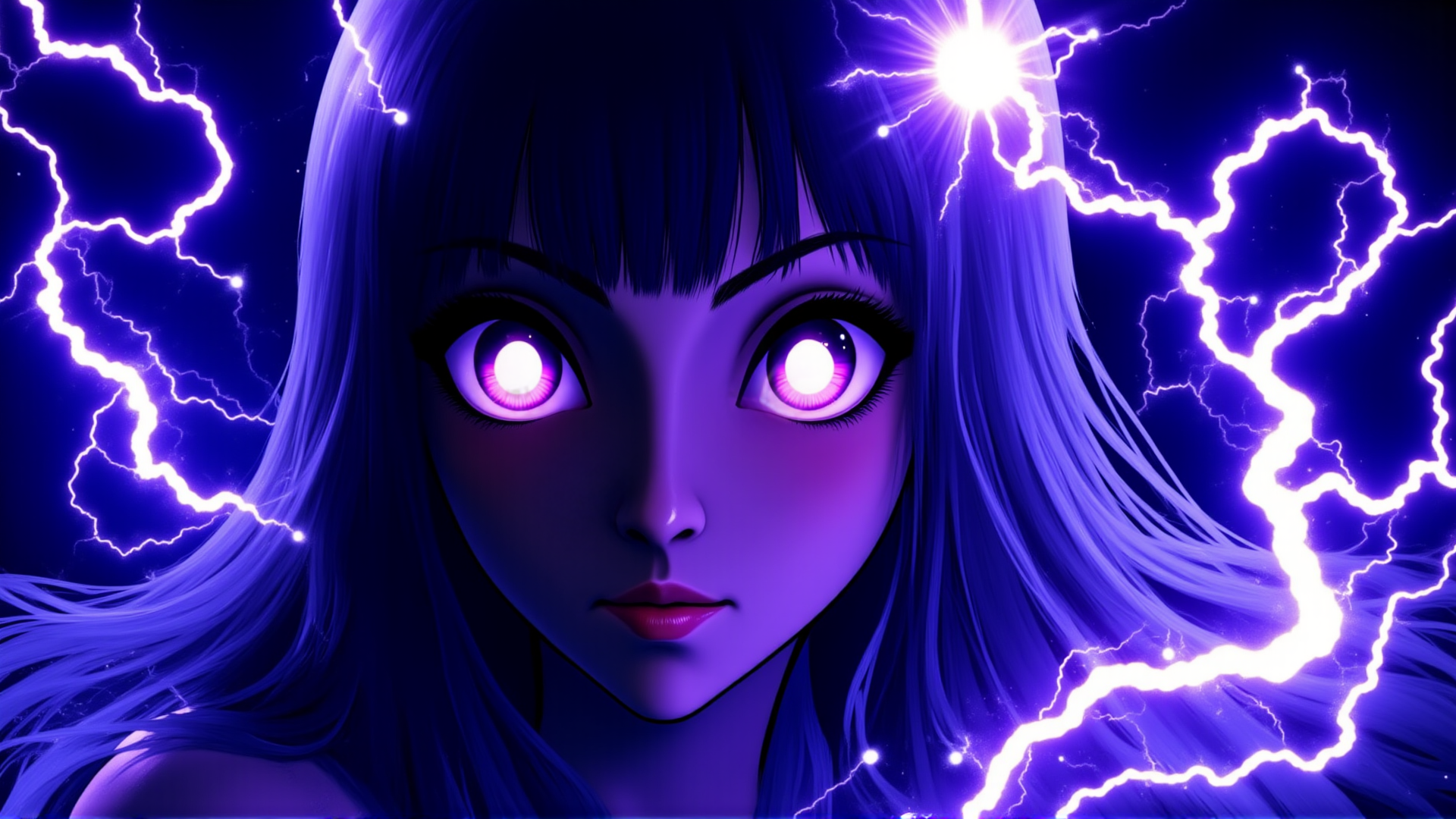 AI generated wallpaper featuring anime girl, lightning