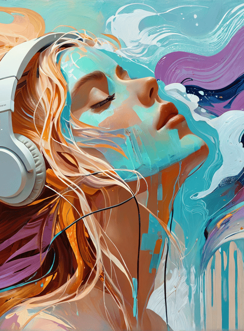 woman, headphones, hair, face