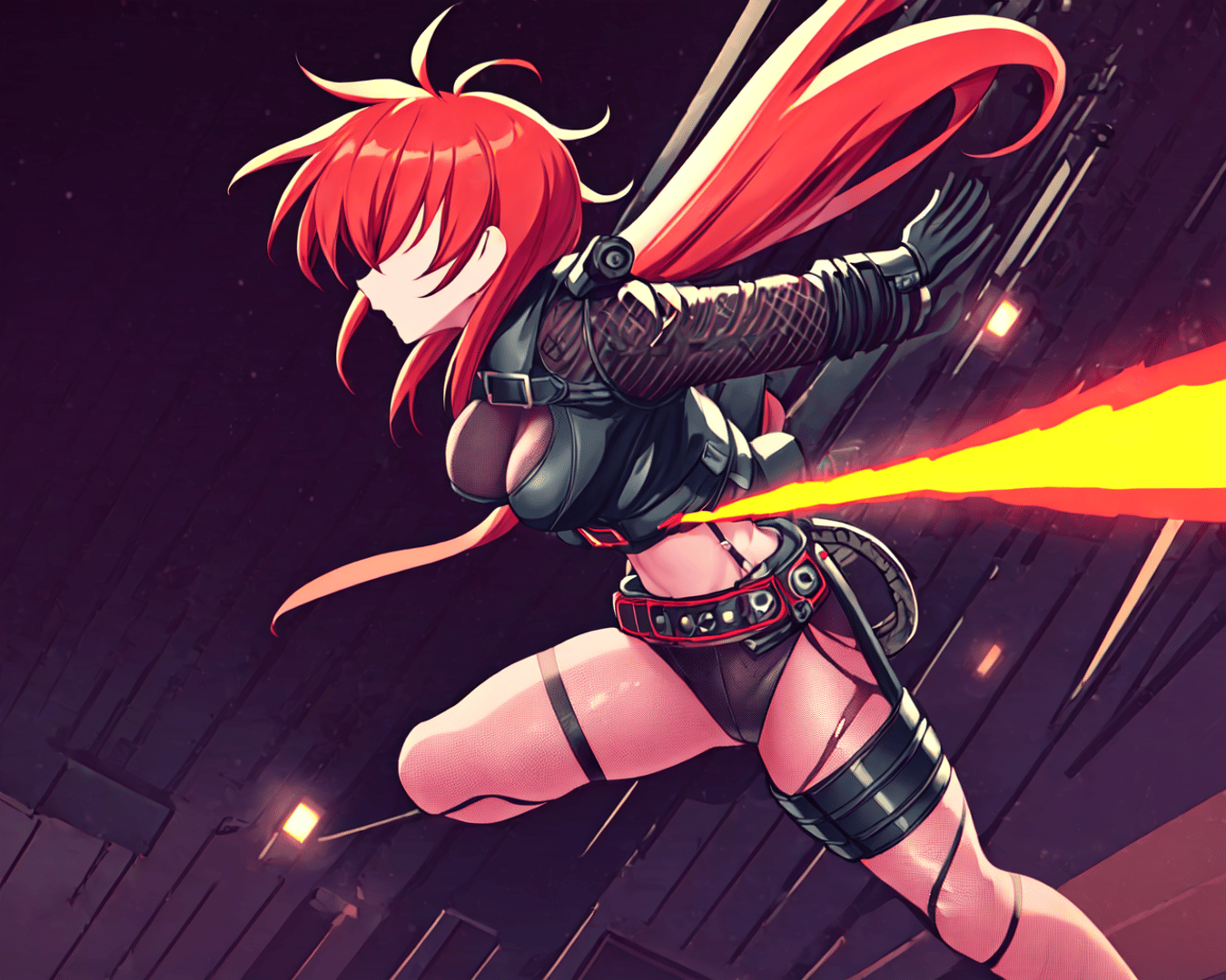 AI generated wallpaper featuring anime girl, cyberpunk, fighter