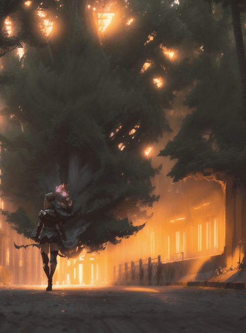 warrior, tree, city