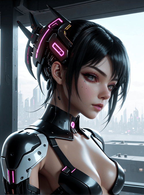 cyborg, woman, neon