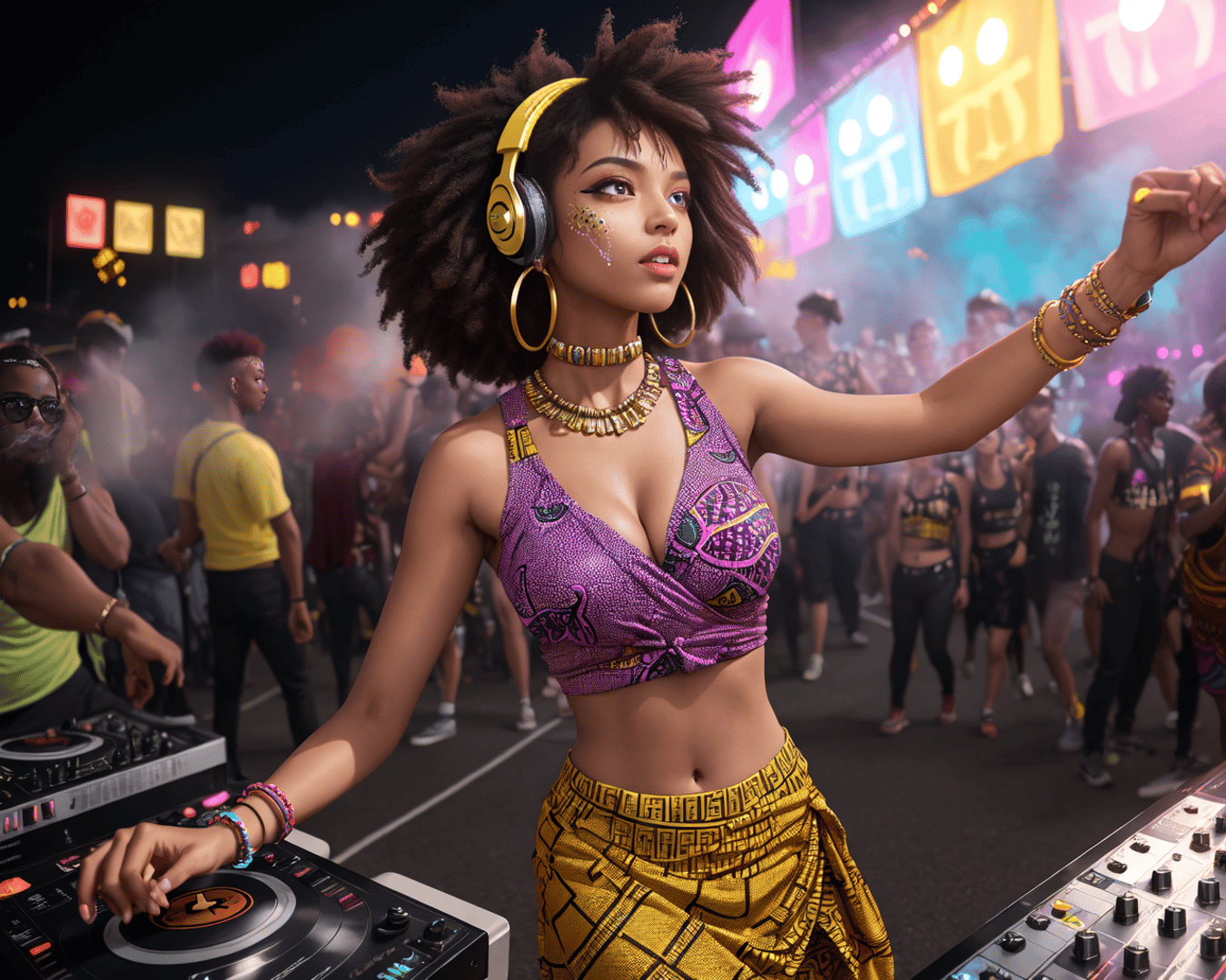 AI generated wallpaper featuring dj, woman, crowd
