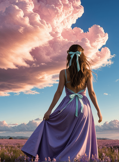 woman, field, cloud