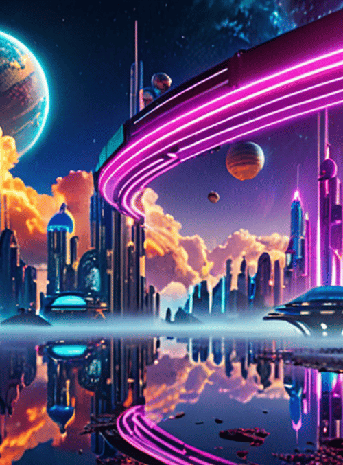 city, space, neon