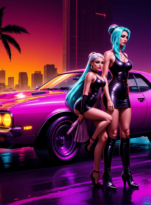 women, car, city
