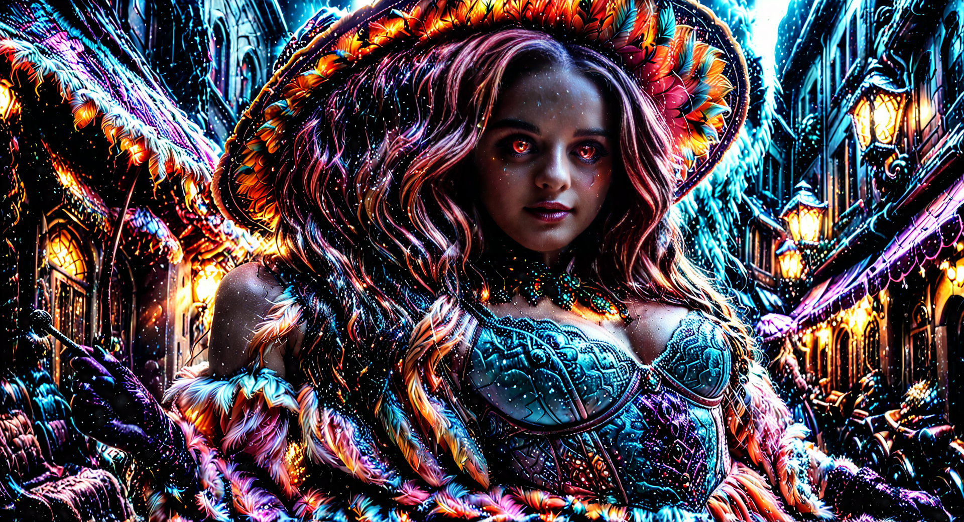 AI generated wallpaper featuring woman, festival, street