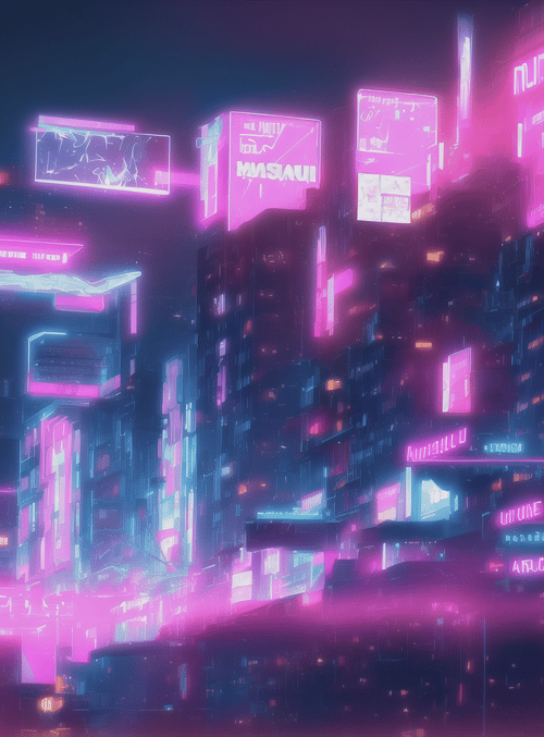 cityscape, neon signs, buildings