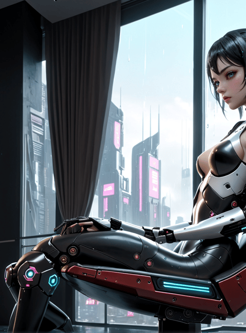 cybernetic woman, robot, chair
