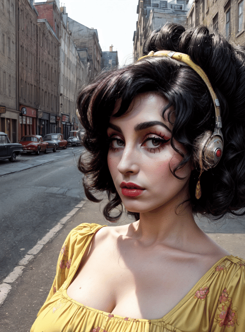woman, street, headphones