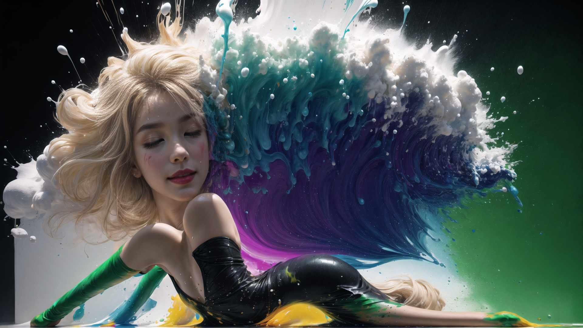 AI generated wallpaper featuring woman, wave, paint