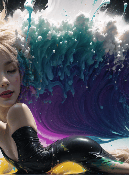 woman, wave, paint