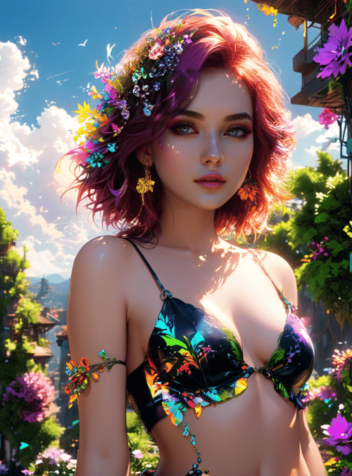 woman, flowers, city