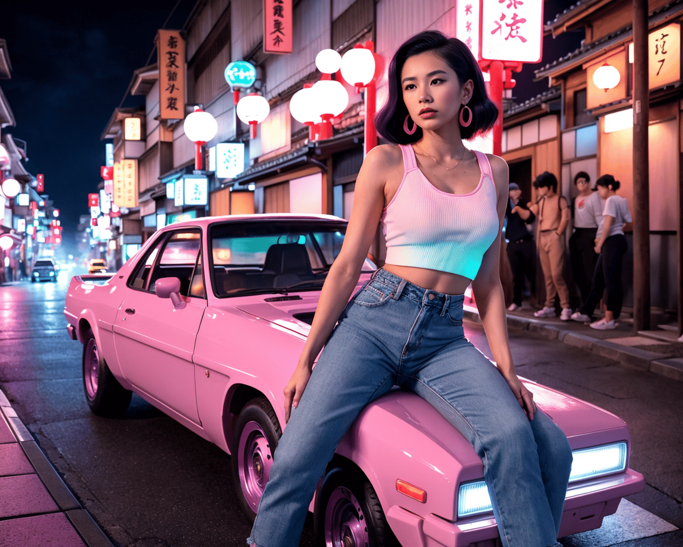 AI generated wallpaper featuring woman, car