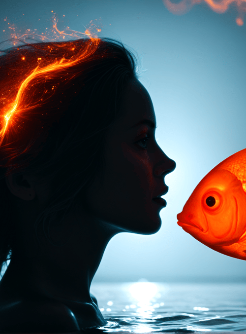 woman, fish, water