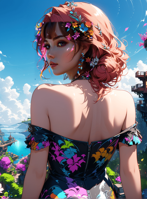 woman, flowers, city