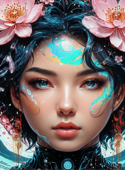 woman, flowers, moon