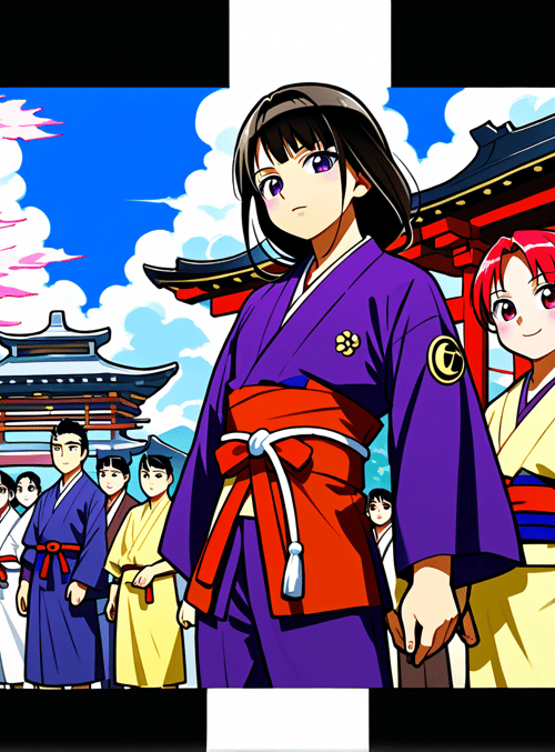 people, kimonos, cherry blossoms, temple, traditional building