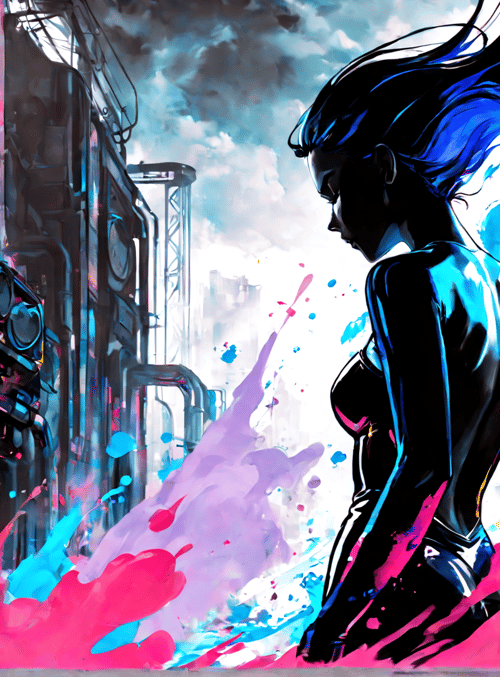 woman, cyberpunk, surreal, silhouette
