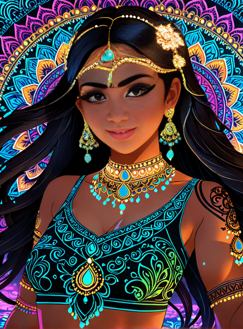 woman, mandala, cityscape