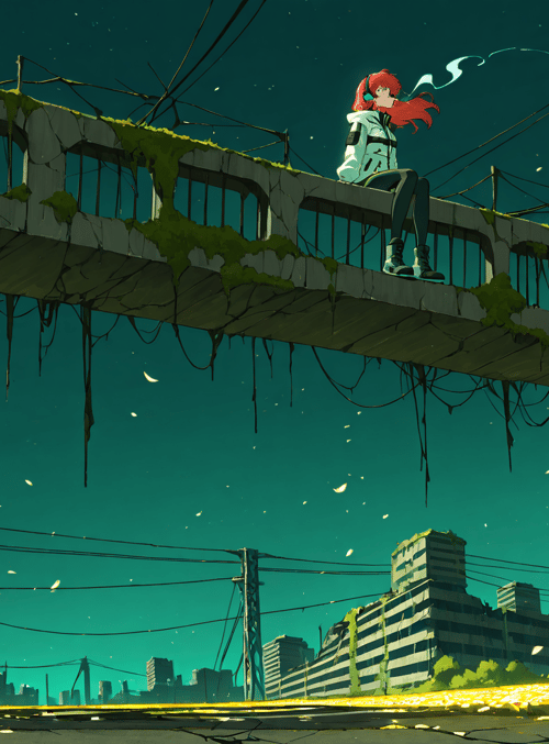 girl, bridge, city