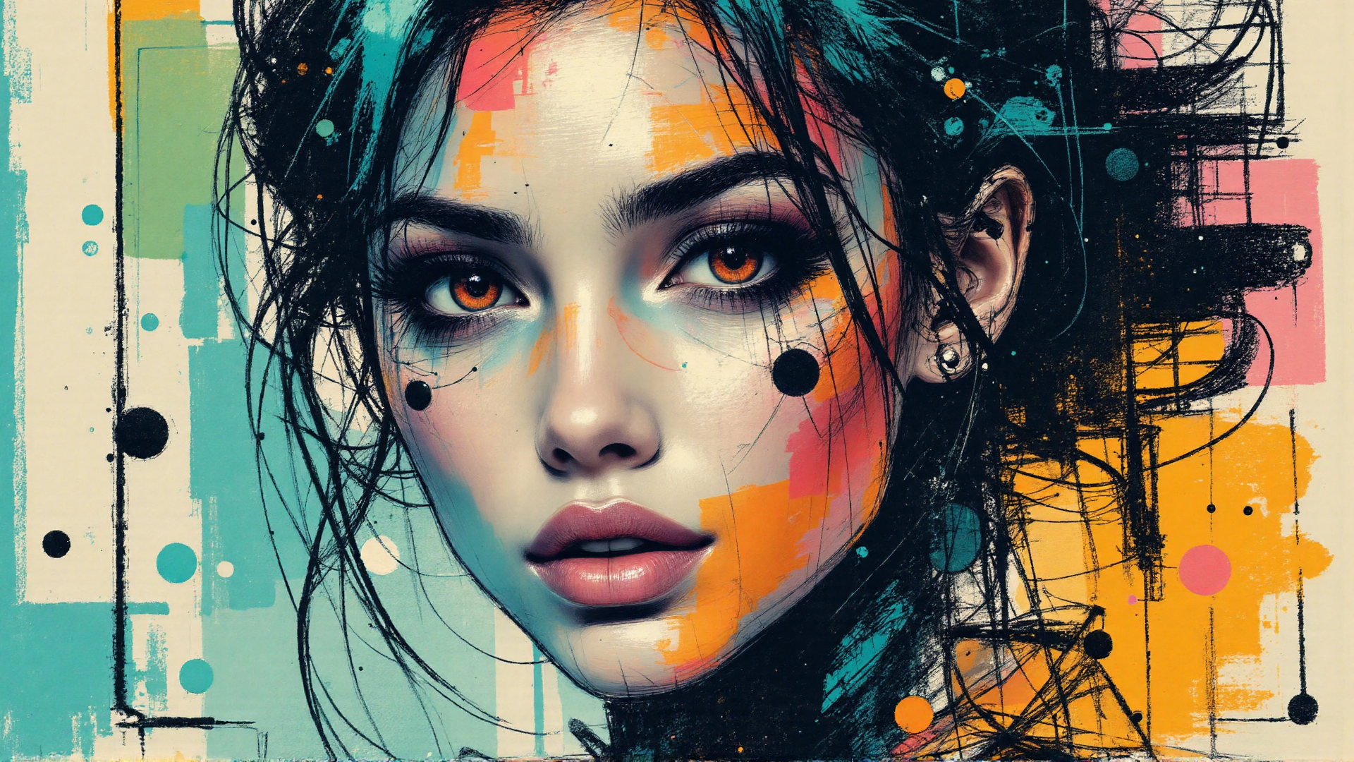 AI generated wallpaper featuring woman, face, hair