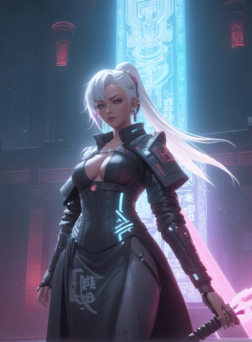 cyberpunk woman, sword