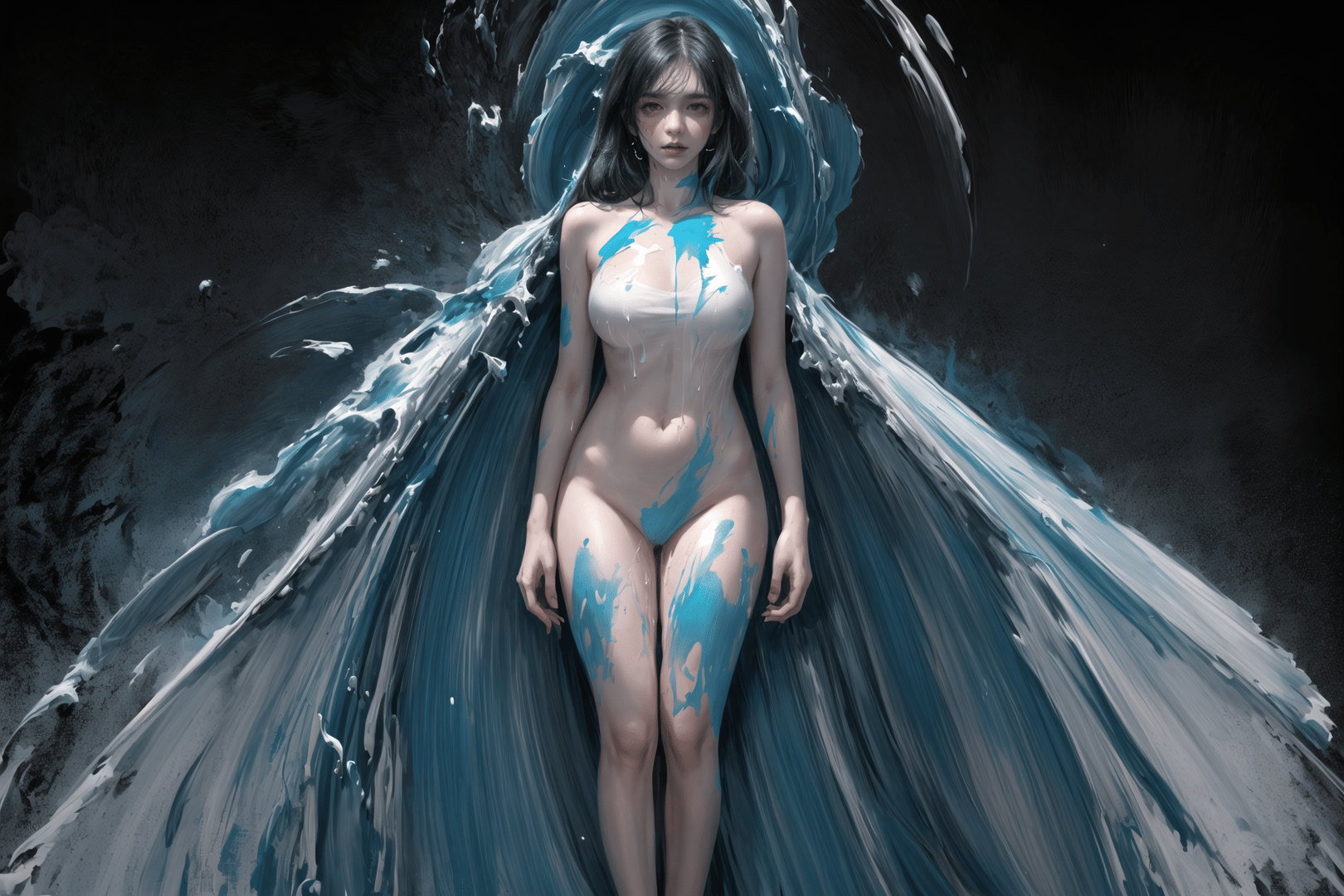 AI generated wallpaper featuring woman, water, art