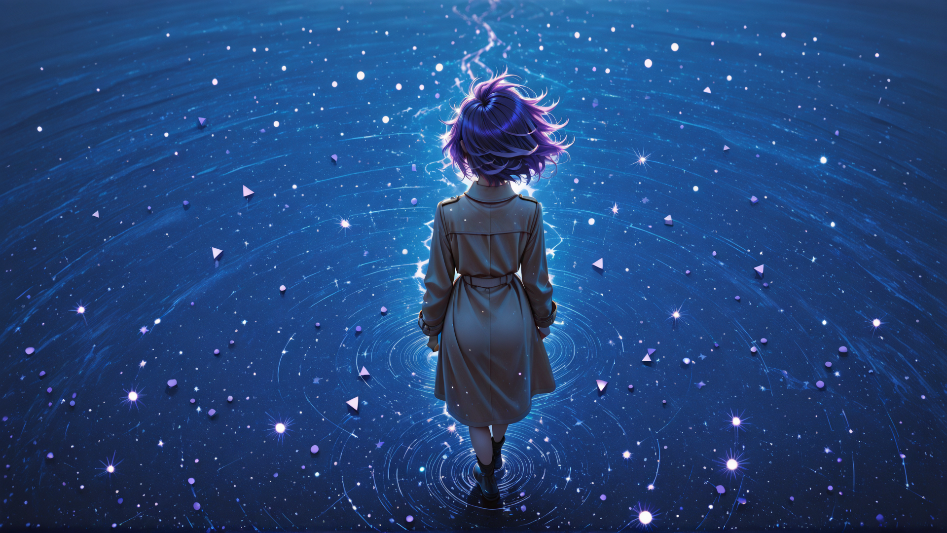 AI generated wallpaper featuring girl, stars, glowing