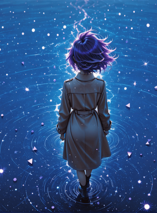 girl, stars, glowing