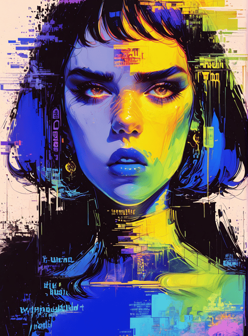 woman, digital, art, portrait, cityscape