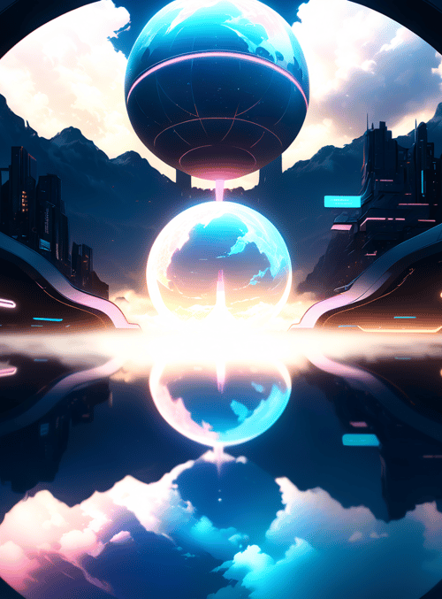 globe, cityscape, neon