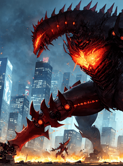 kaiju, robots, city, skyscrapers, fire, monsters