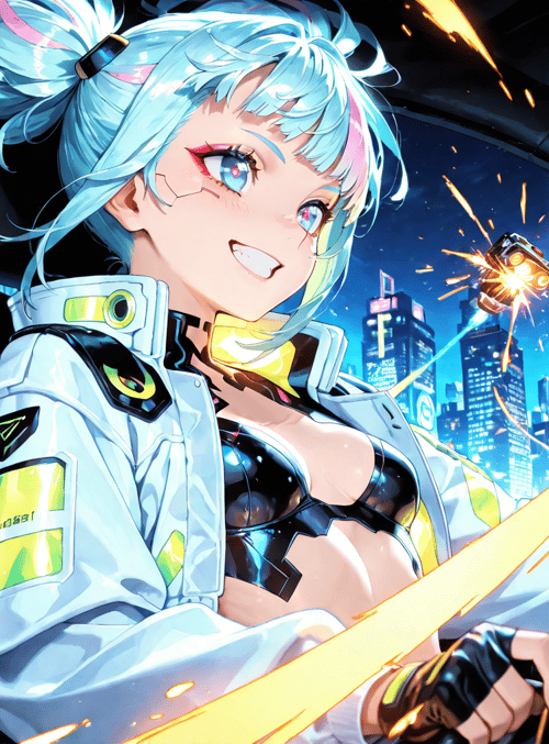cyberpunk girl, car, city