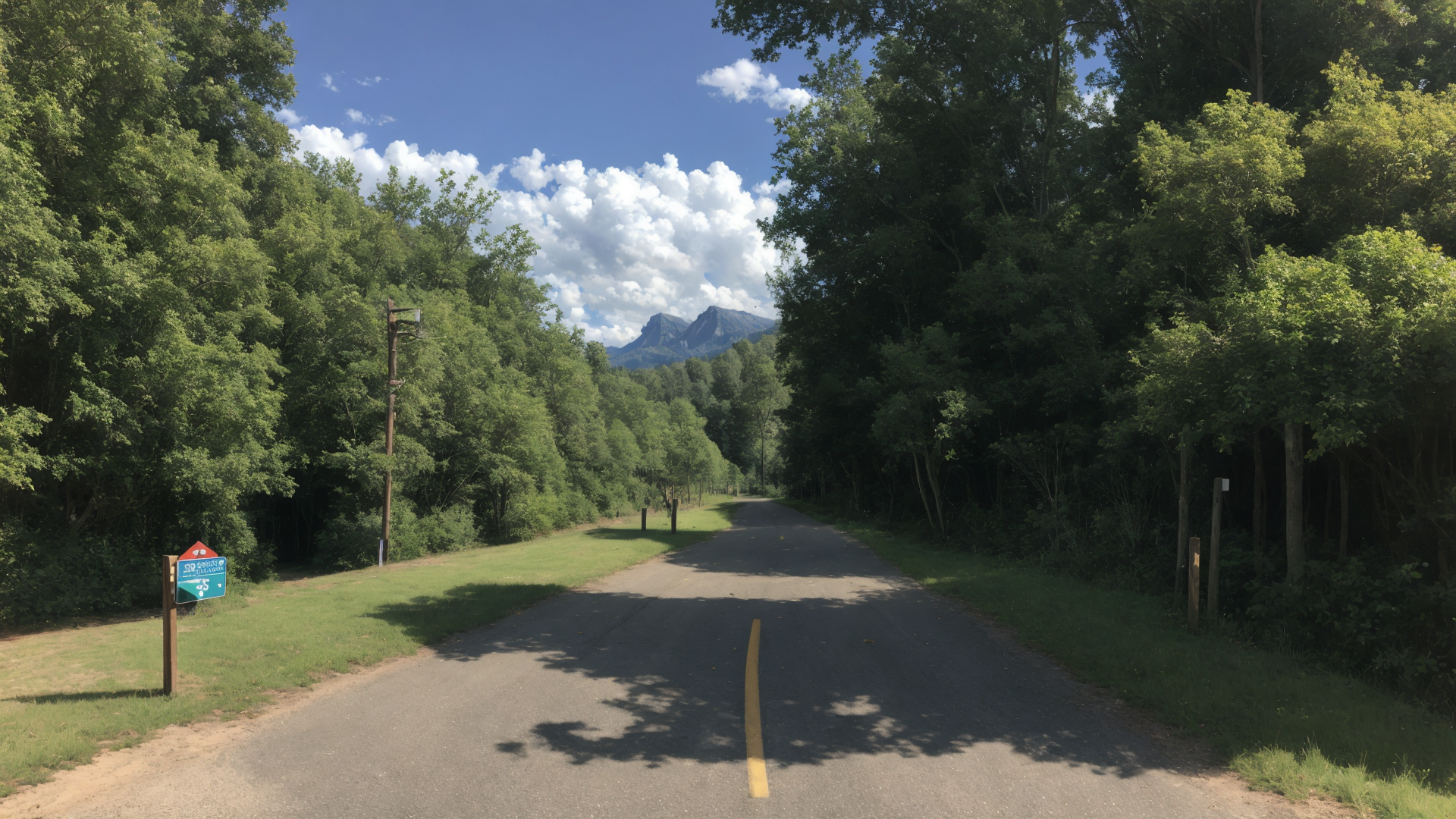 AI generated wallpaper featuring road, trees, mountain